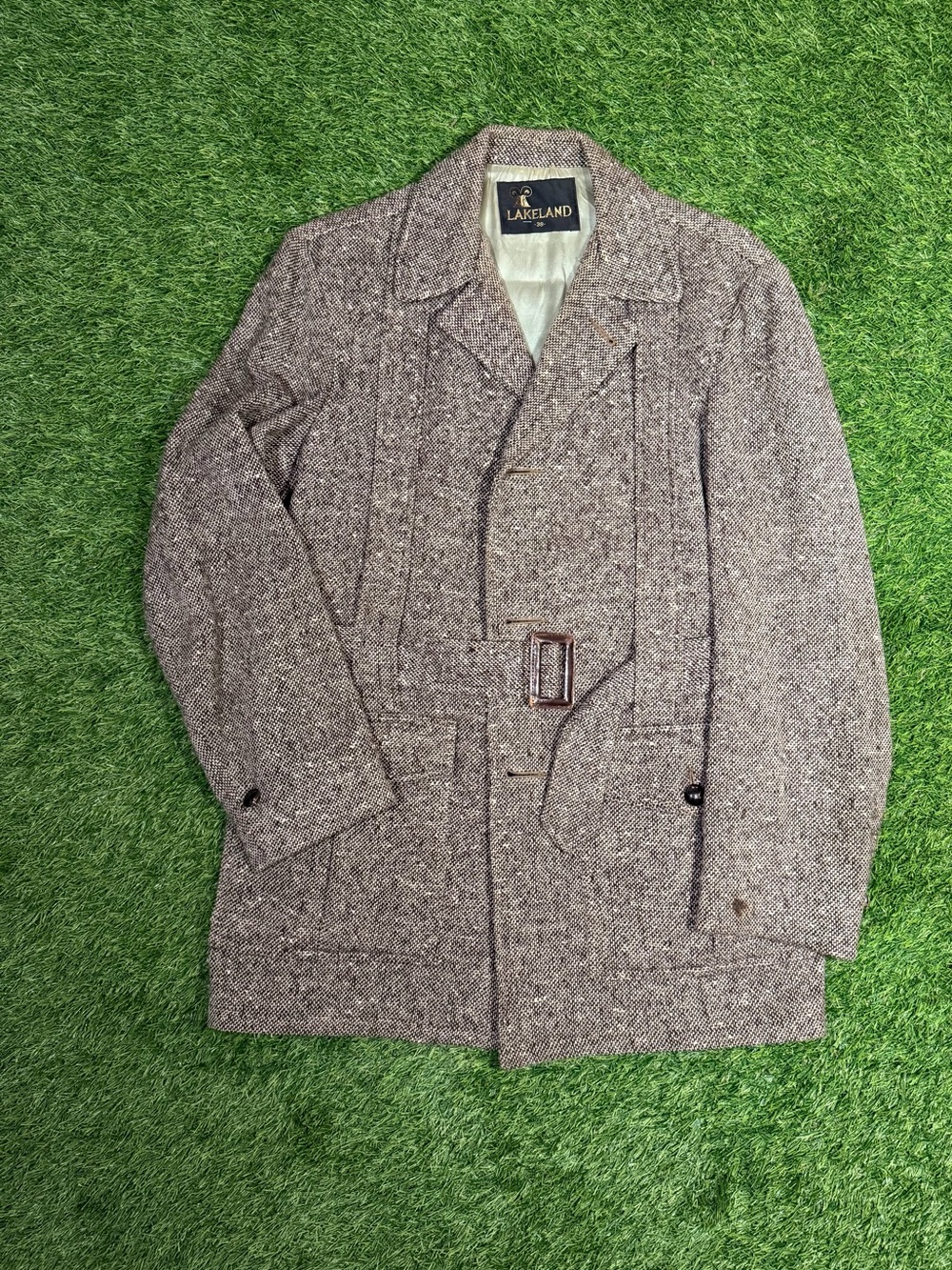 Vintage Lakeland Men's Brown Tweed Belted Coat